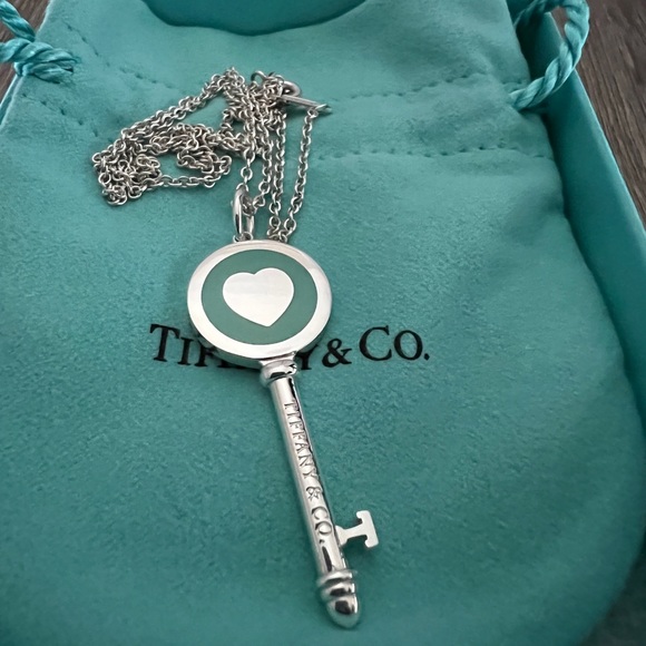 Tiffany & Co. Jewelry - Blue enamel heart key necklace